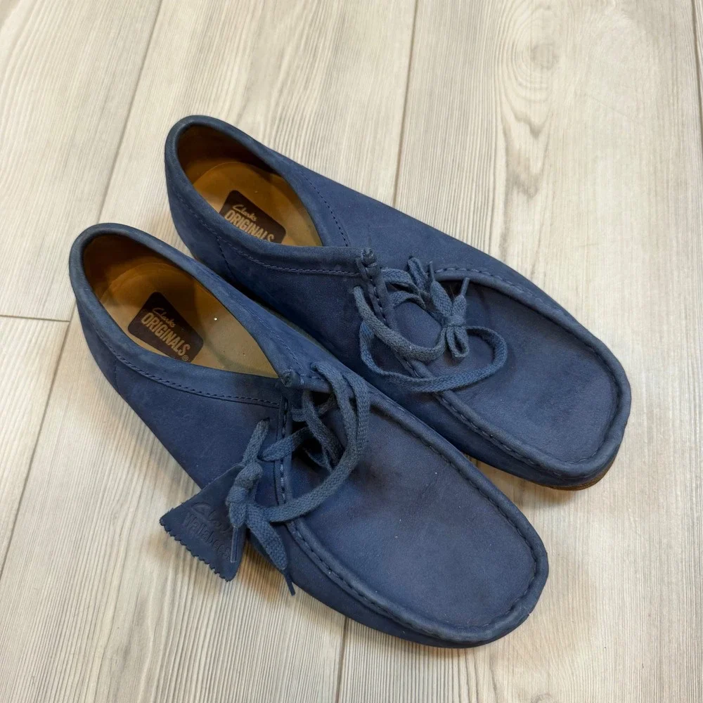Clarks Originals Wallabees Mens 9 Navy Blue Nubuck Leather Moccasin 261225827080